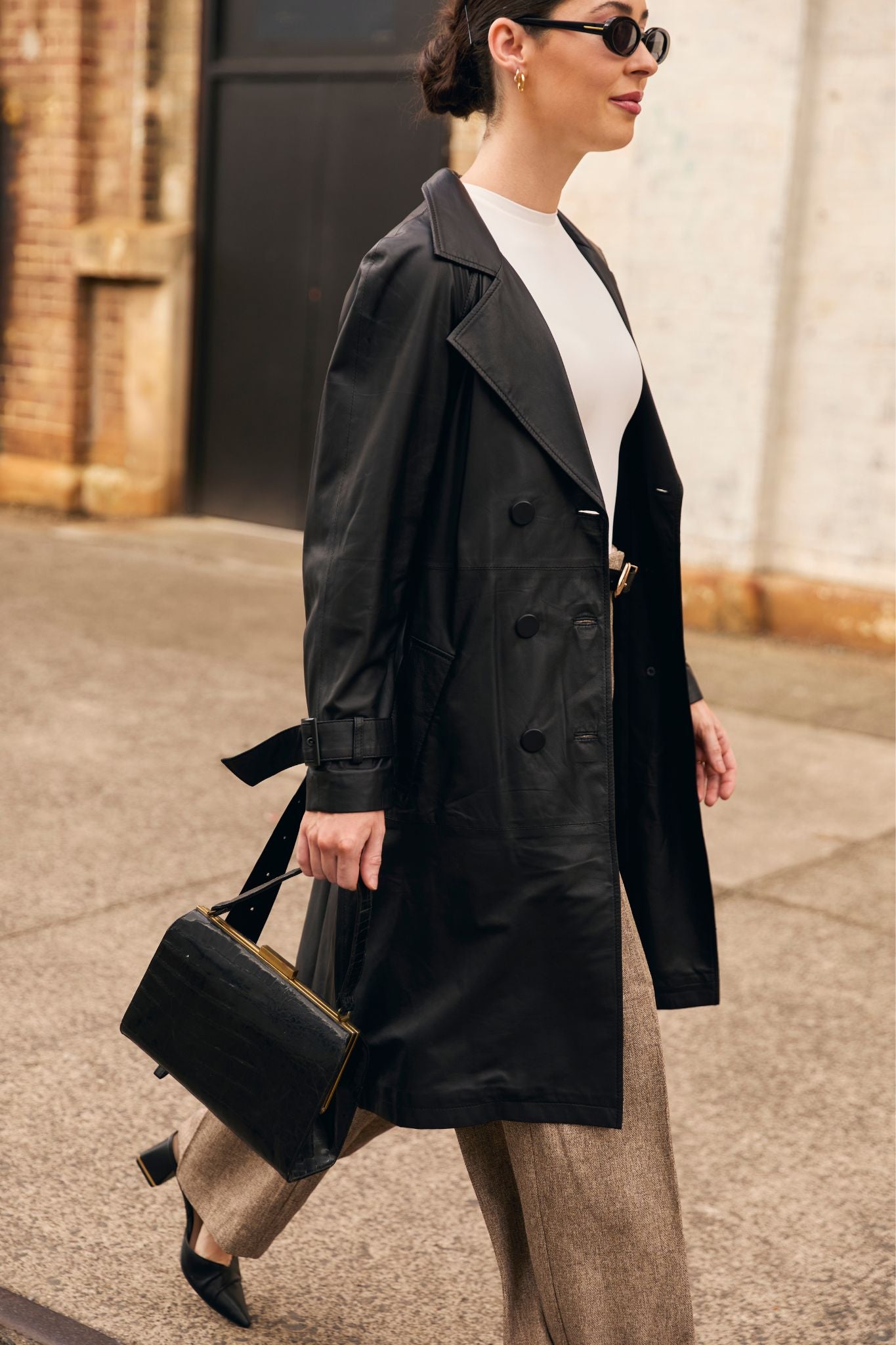 Soho Slouch Leather Trench Black Leather