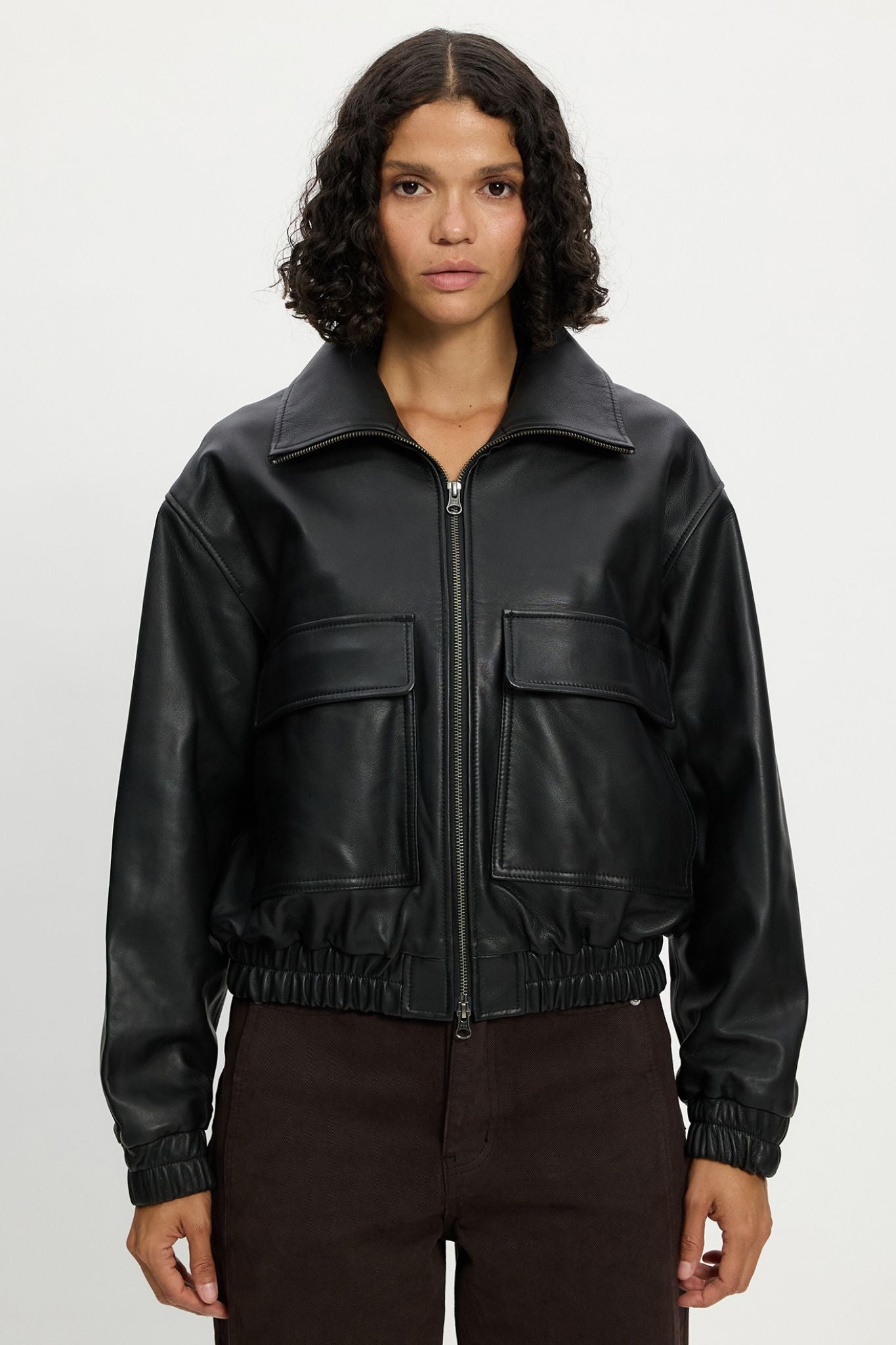 Bedford Bomber Funnel Neck Jacket Black Leather