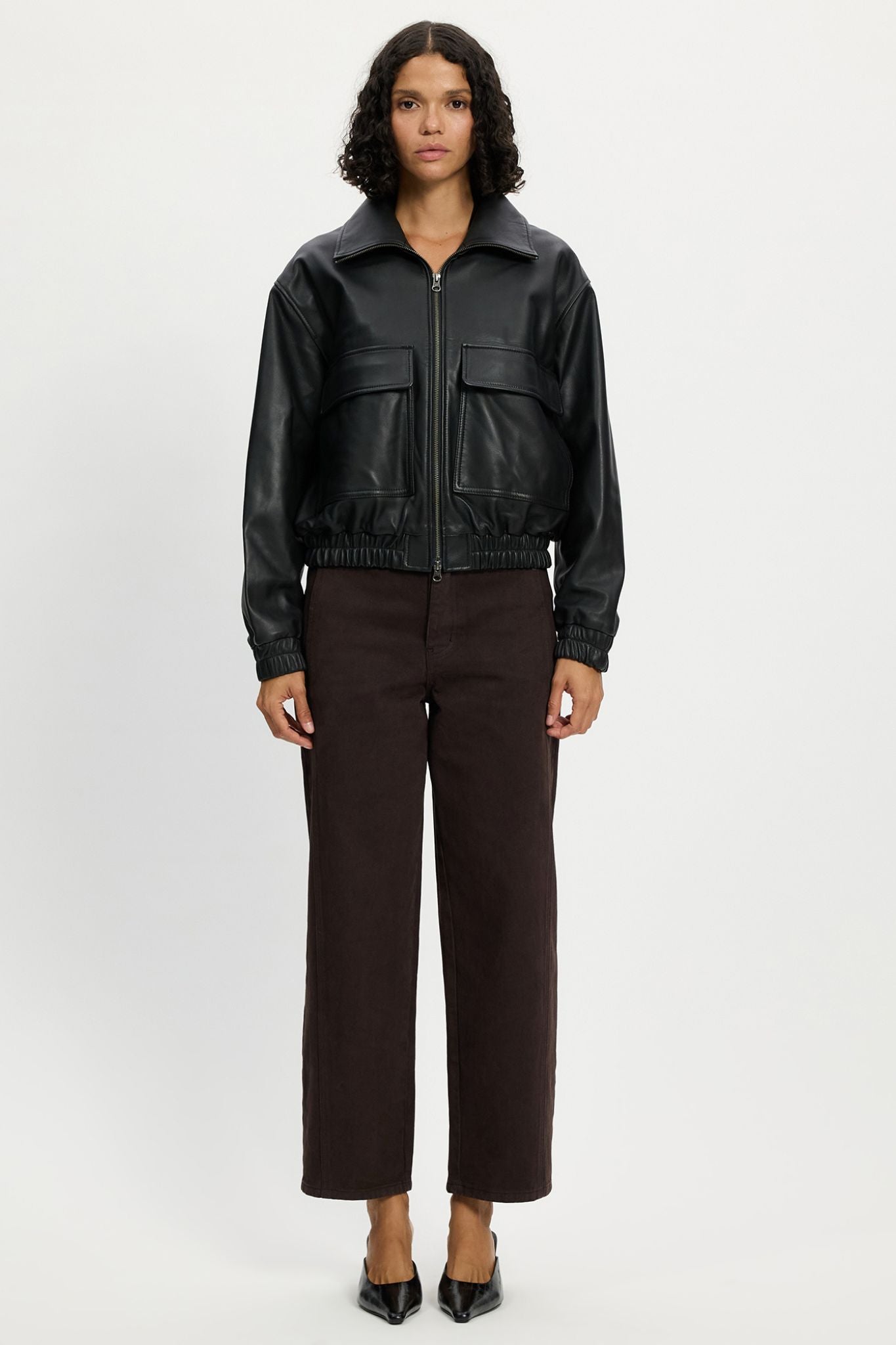 Bedford Bomber Funnel Neck Jacket Black Leather