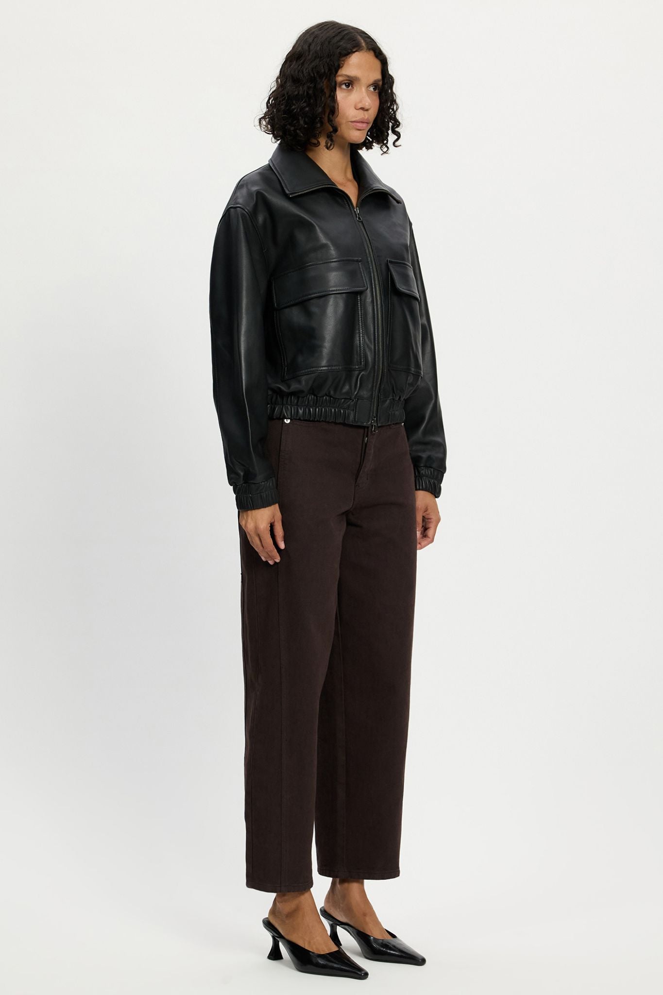 Bedford Bomber Funnel Neck Jacket Black Leather