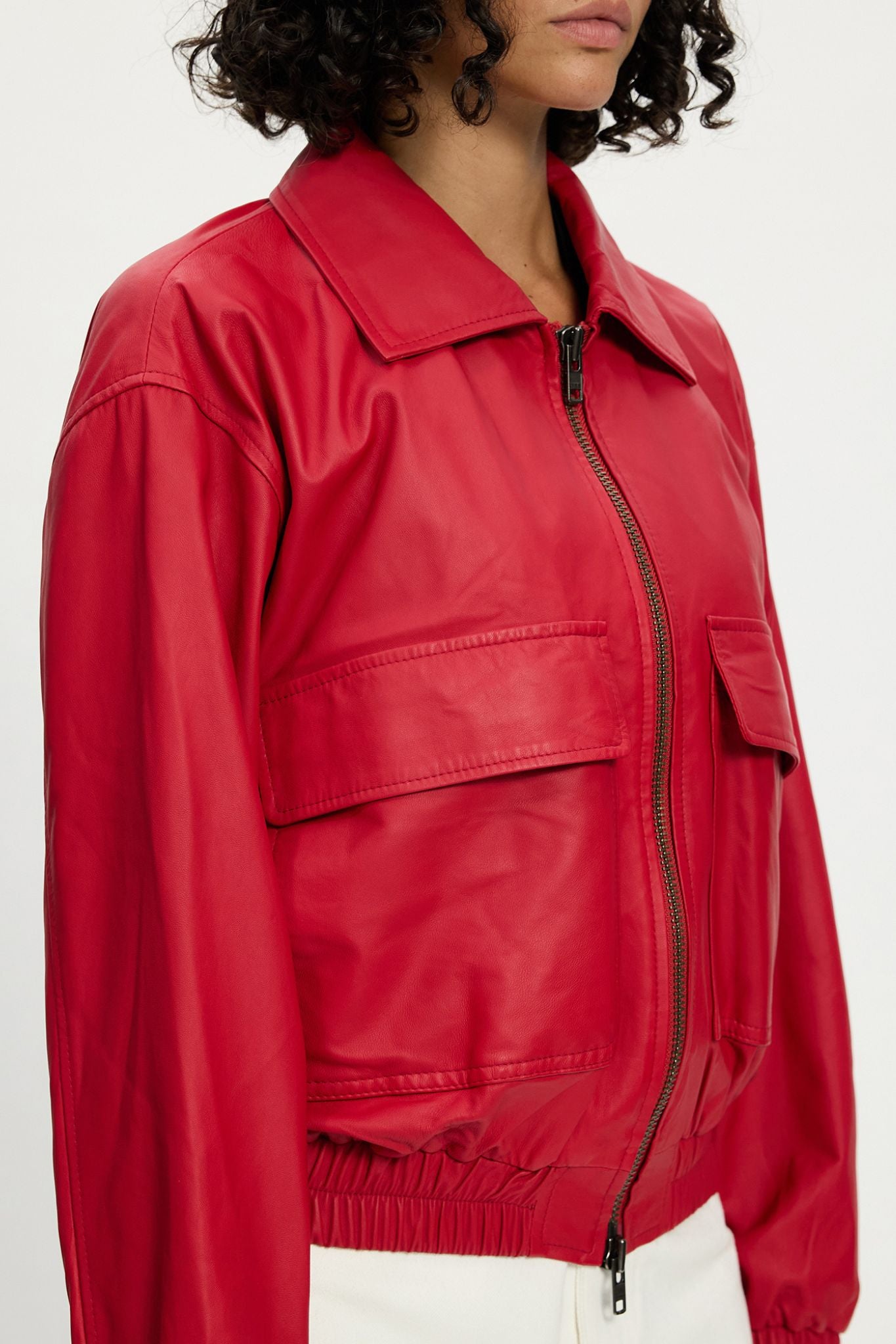 Bedford Bomber Jacket Lipstick Red Leather