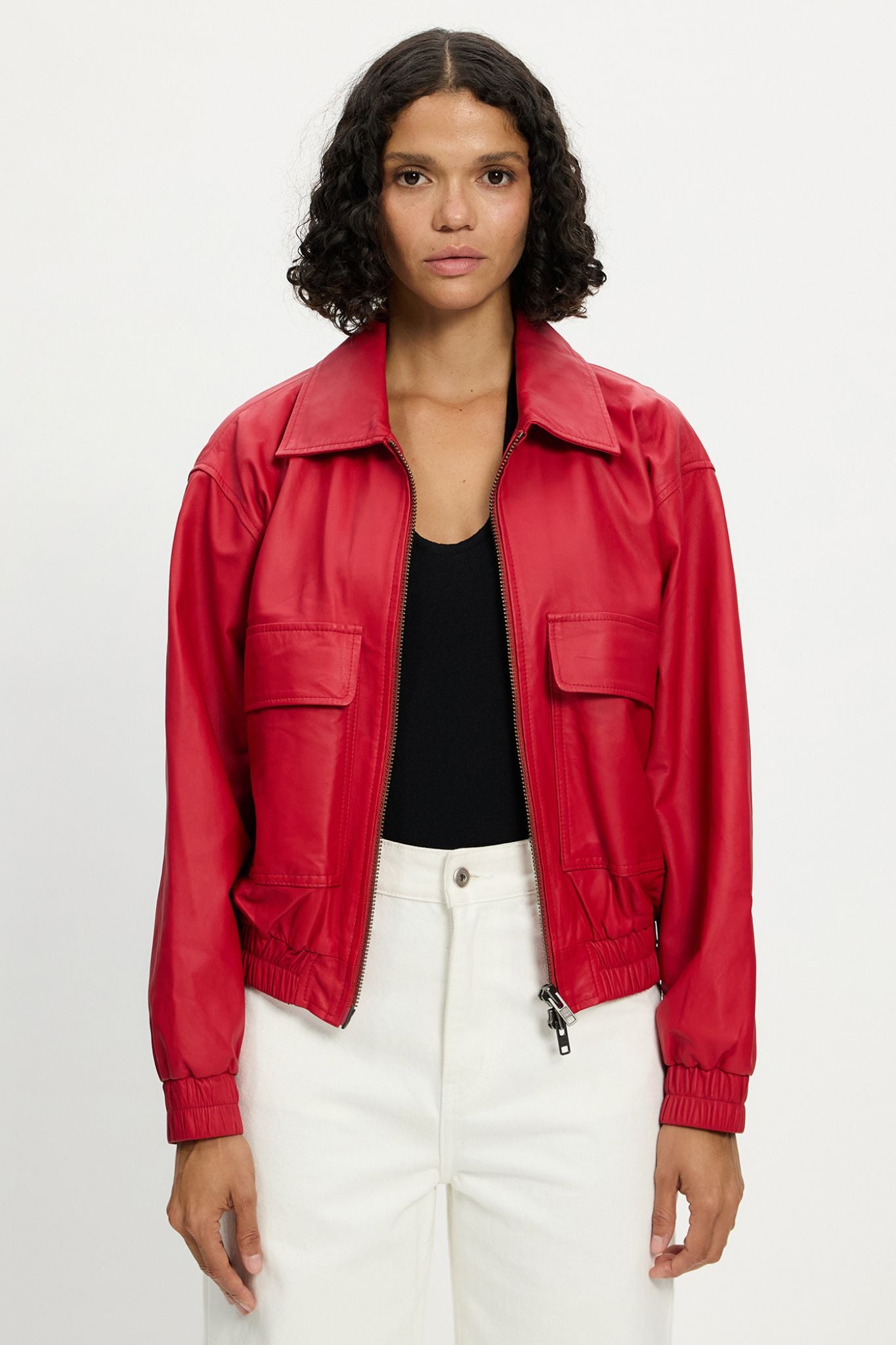 Bedford Bomber Jacket Lipstick Red Leather