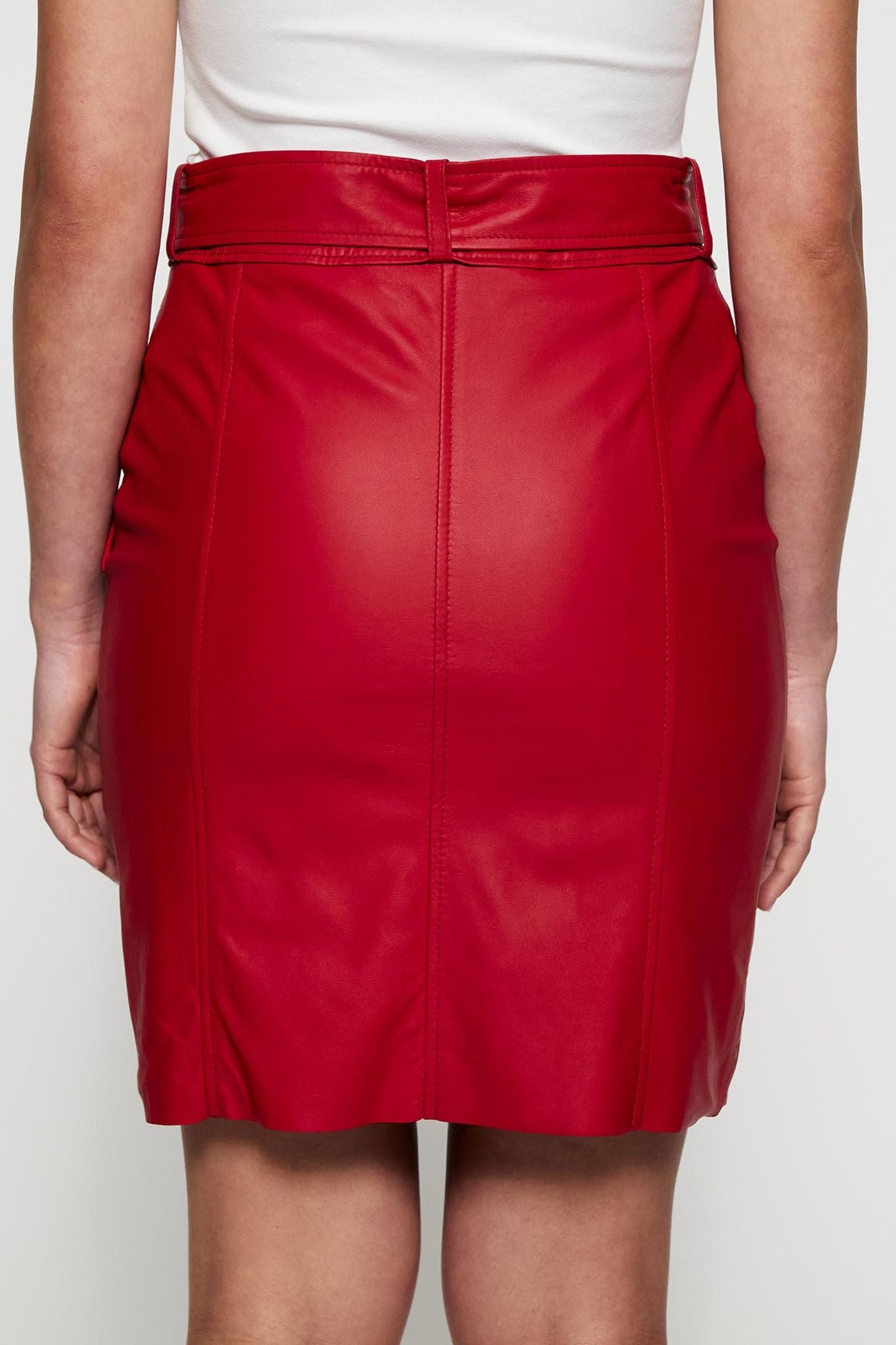 Prince Pencil Leather Skirt Lipstick Red Leather