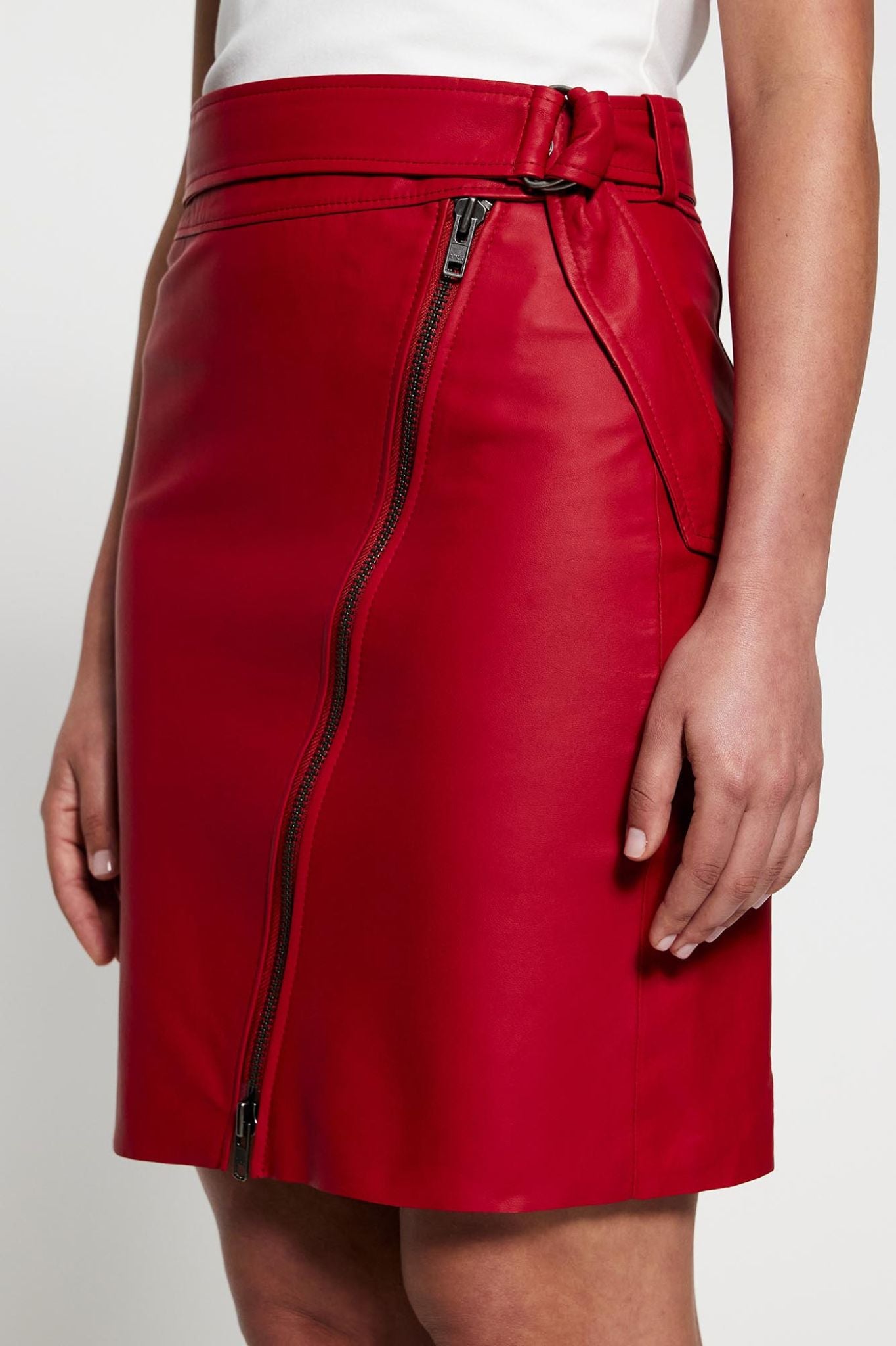 Prince Pencil Leather Skirt Lipstick Red Leather
