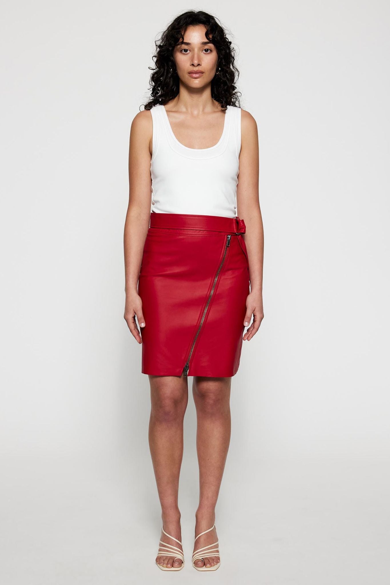 Prince Pencil Leather Skirt Lipstick Red Leather