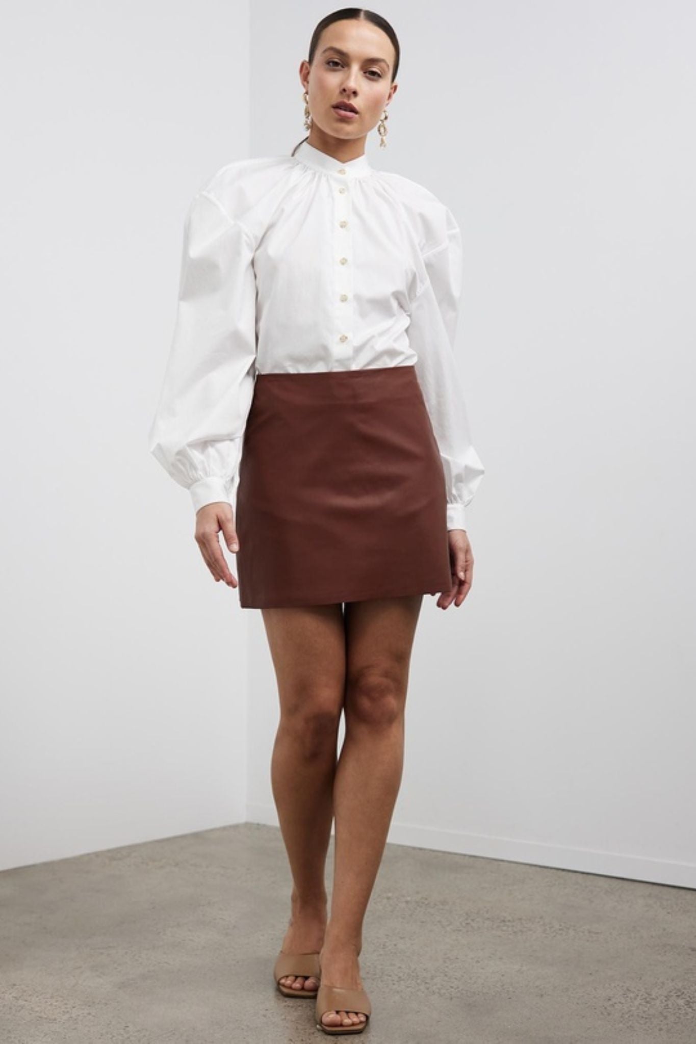 Rockefeller A-line Leather Skirt Sierra Leather
