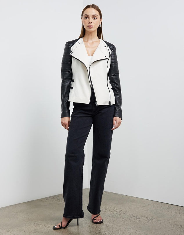 biker jacket in soft wool cloth