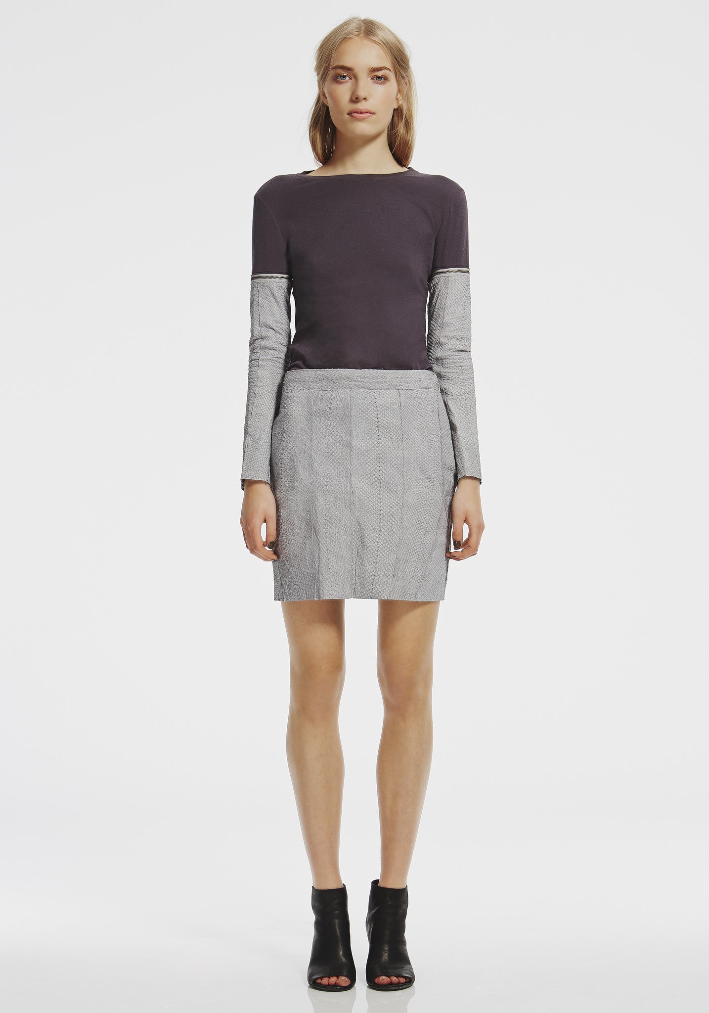 Allen Street Long Sleeve Charcoal Tee w Salmon Leather - SAMPLE