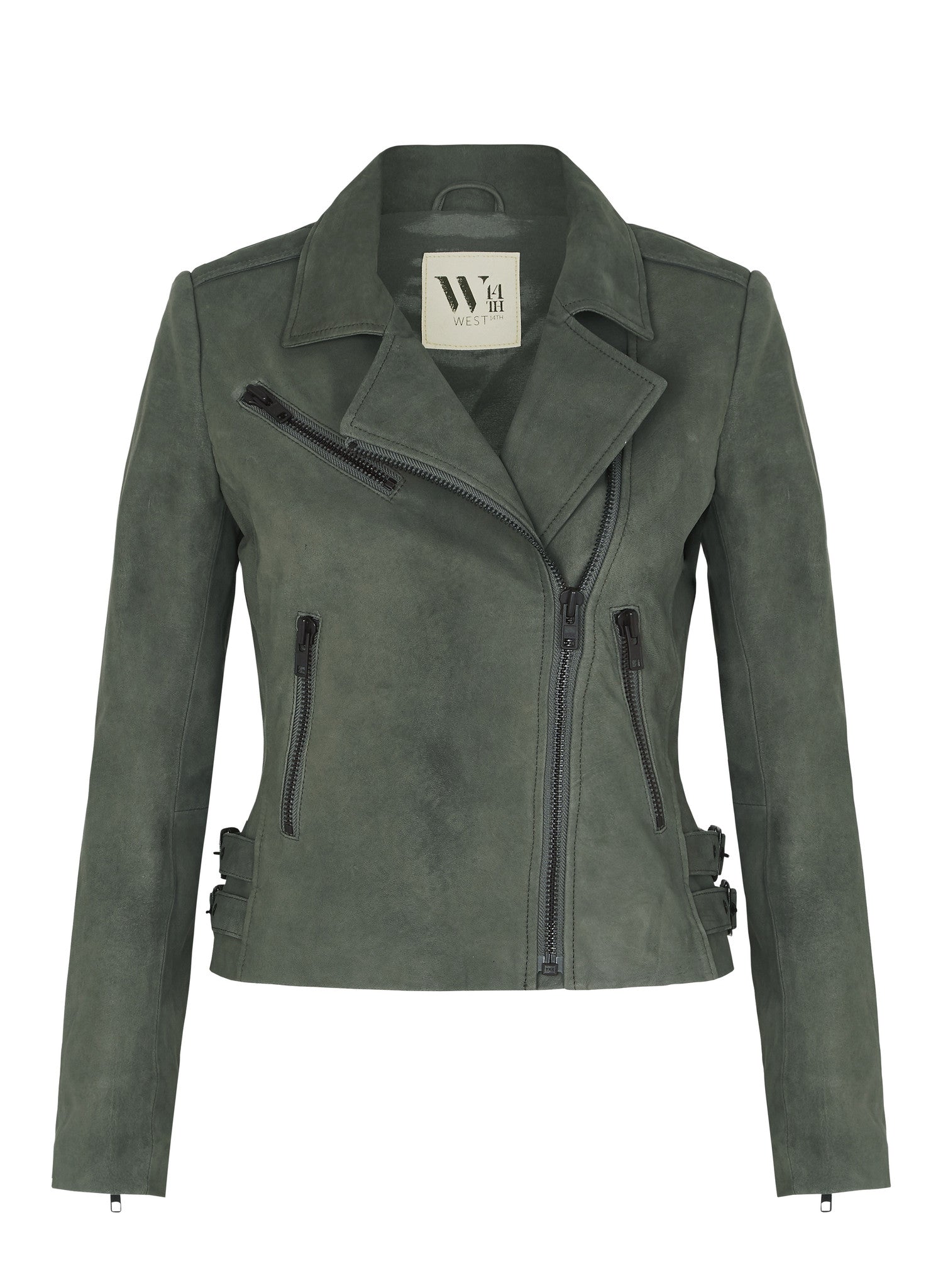 The New Yorker Motor Jacket Army Green Suede Leather