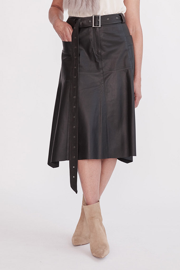 Hudson High-Rise Skirt Black Leather - SAMPLE