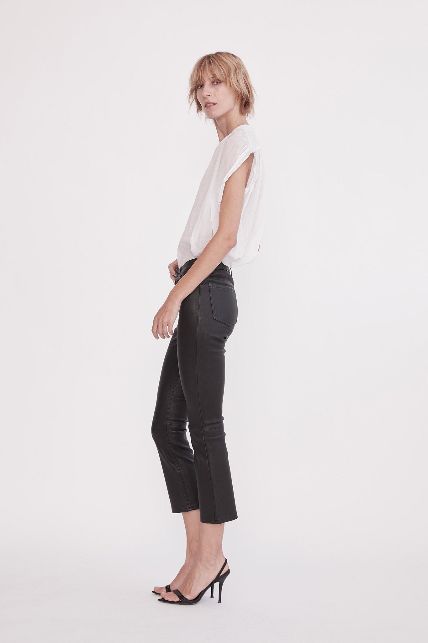 Midtown Kick Flare Pant Black Stretch Leather - SAMPLE