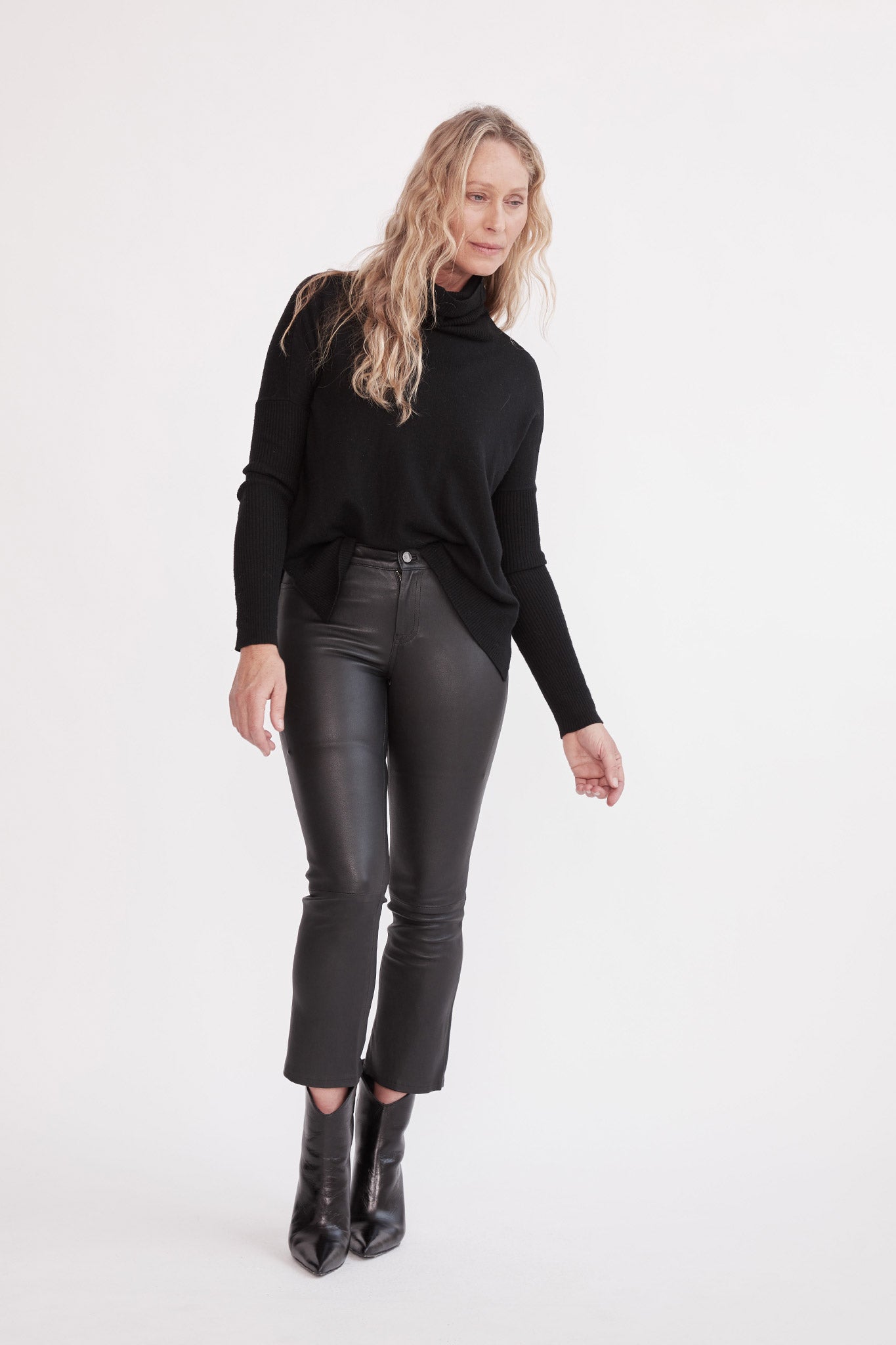 Midtown Kick Flare Pant Black Stretch Leather - SAMPLE