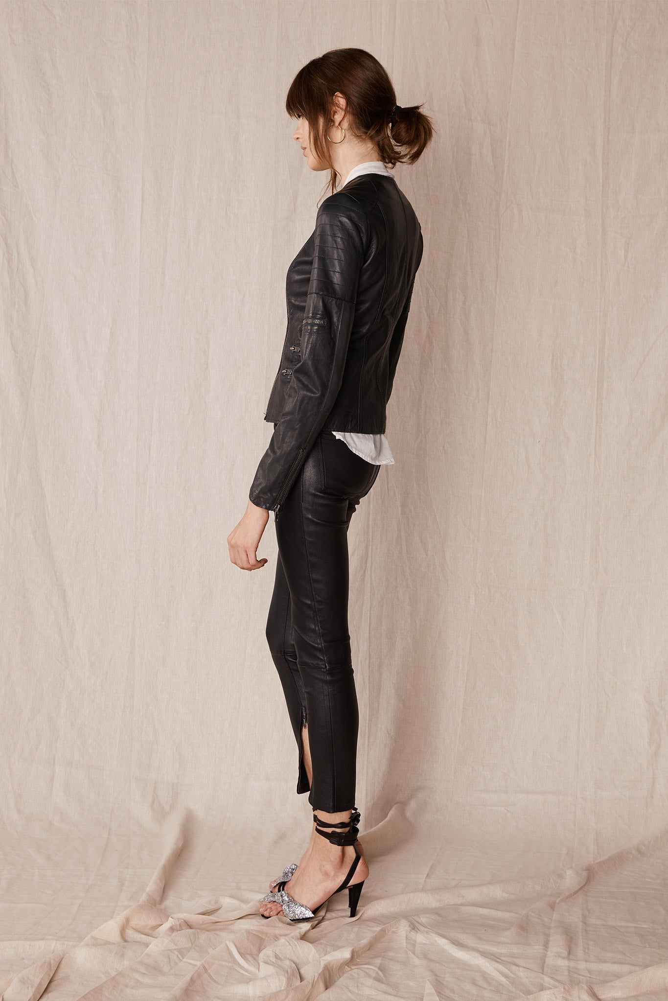 Greenwich Street Motor Jacket Worn In Charcoal Leather - SAMPLE