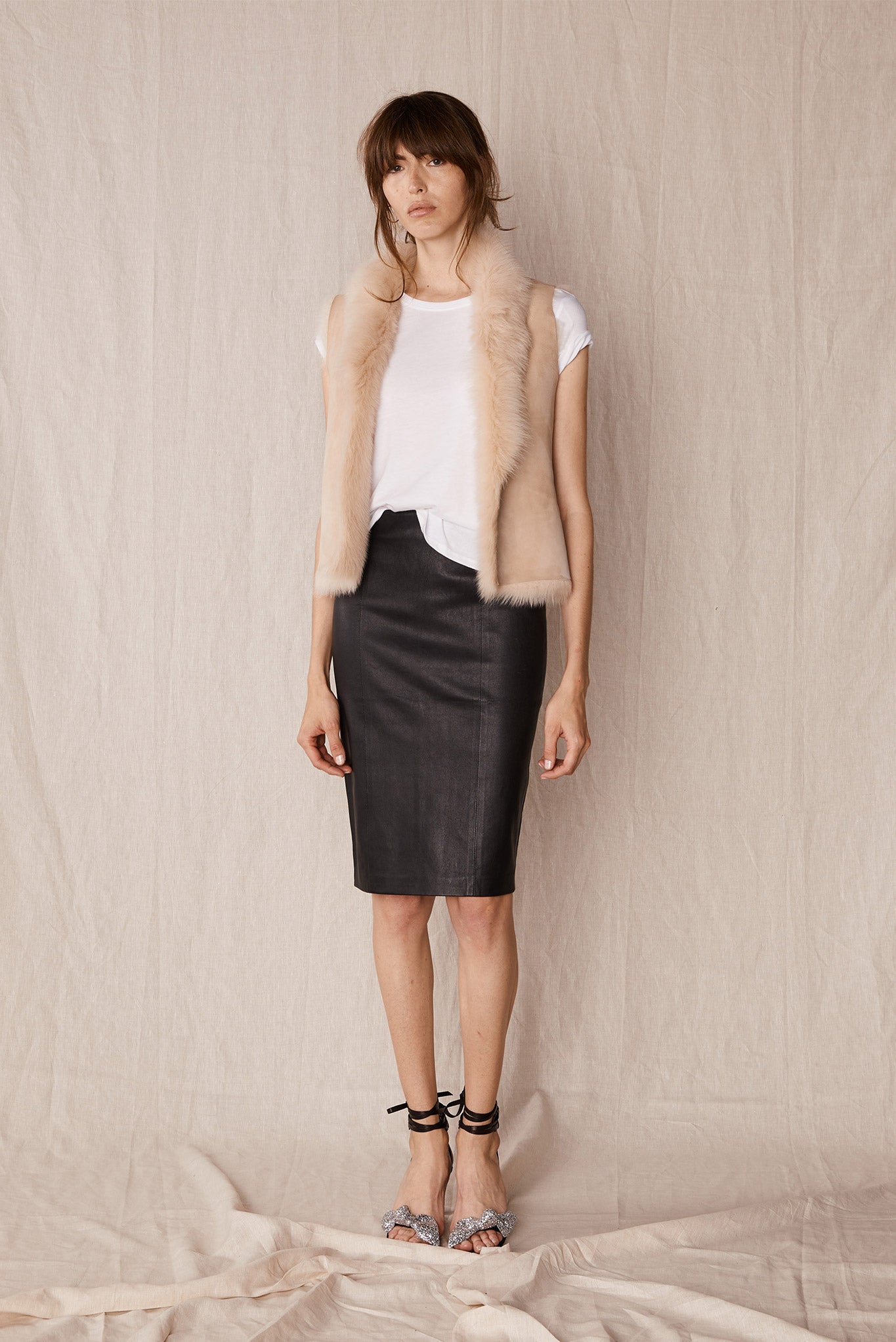 The Americano Pencil Skirt in Black Stretch Leather - SAMPLE
