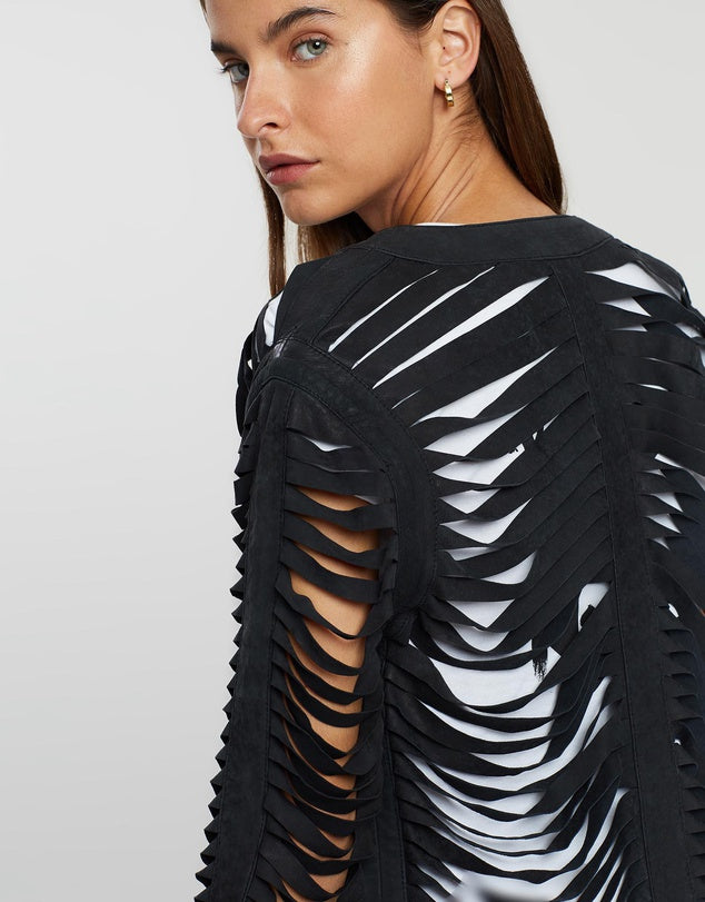 The Balmain Shredded Jacket Black Leather - SAMPLE