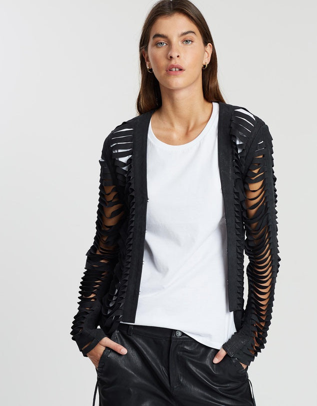 The Balmain Shredded Jacket Black Leather - SAMPLE