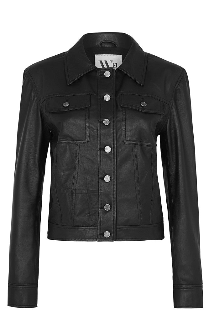 Brooklyn Denim Jacket in Black Leather - SAMPLE