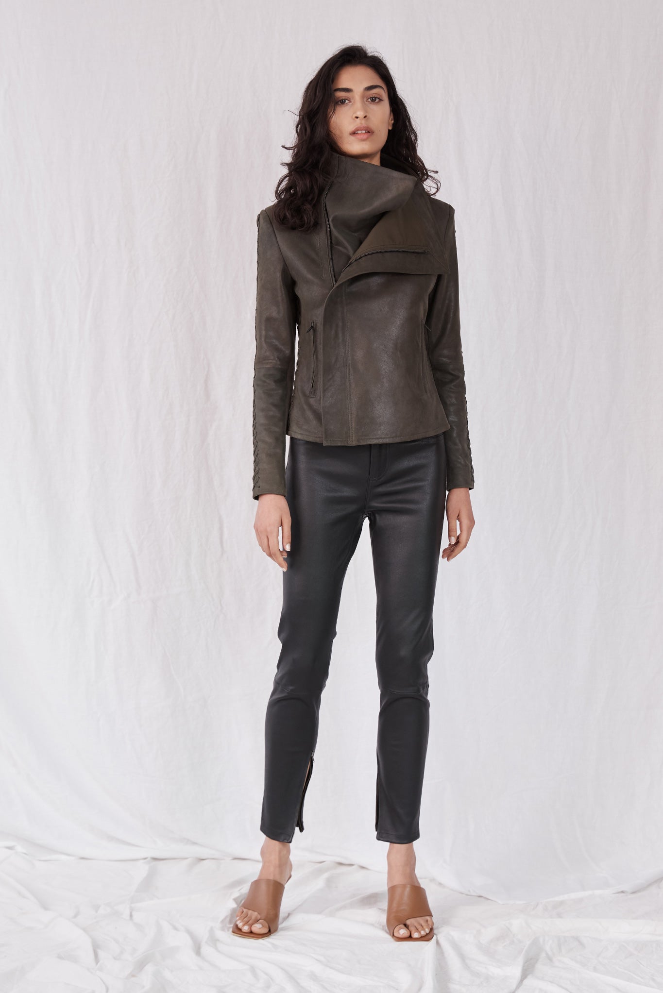 The Paddington Drape Jacket Dark Fern Leather