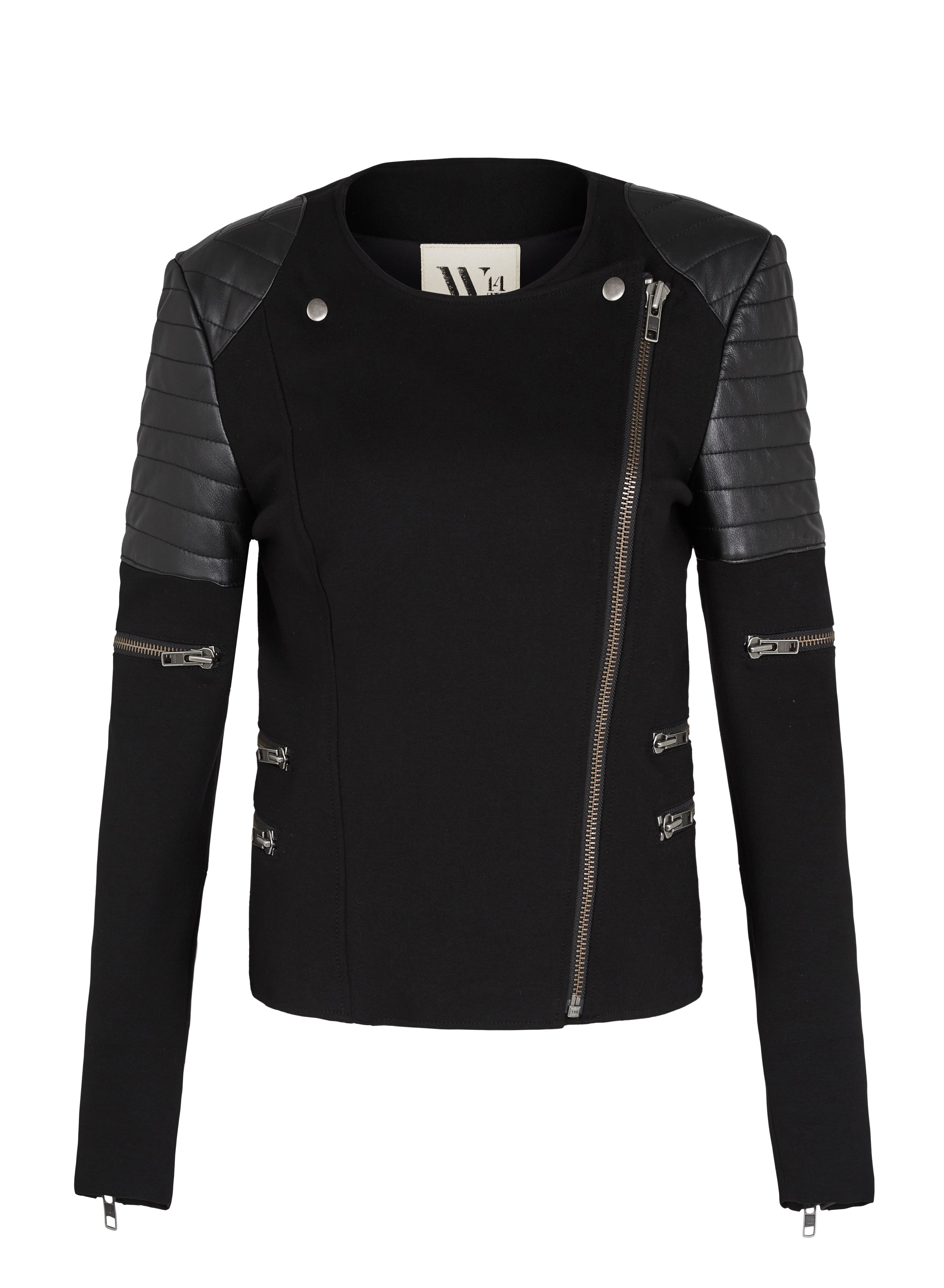 Greenwich St Motor Jacket in Italian Ponte & Black Leather - SAMPLE