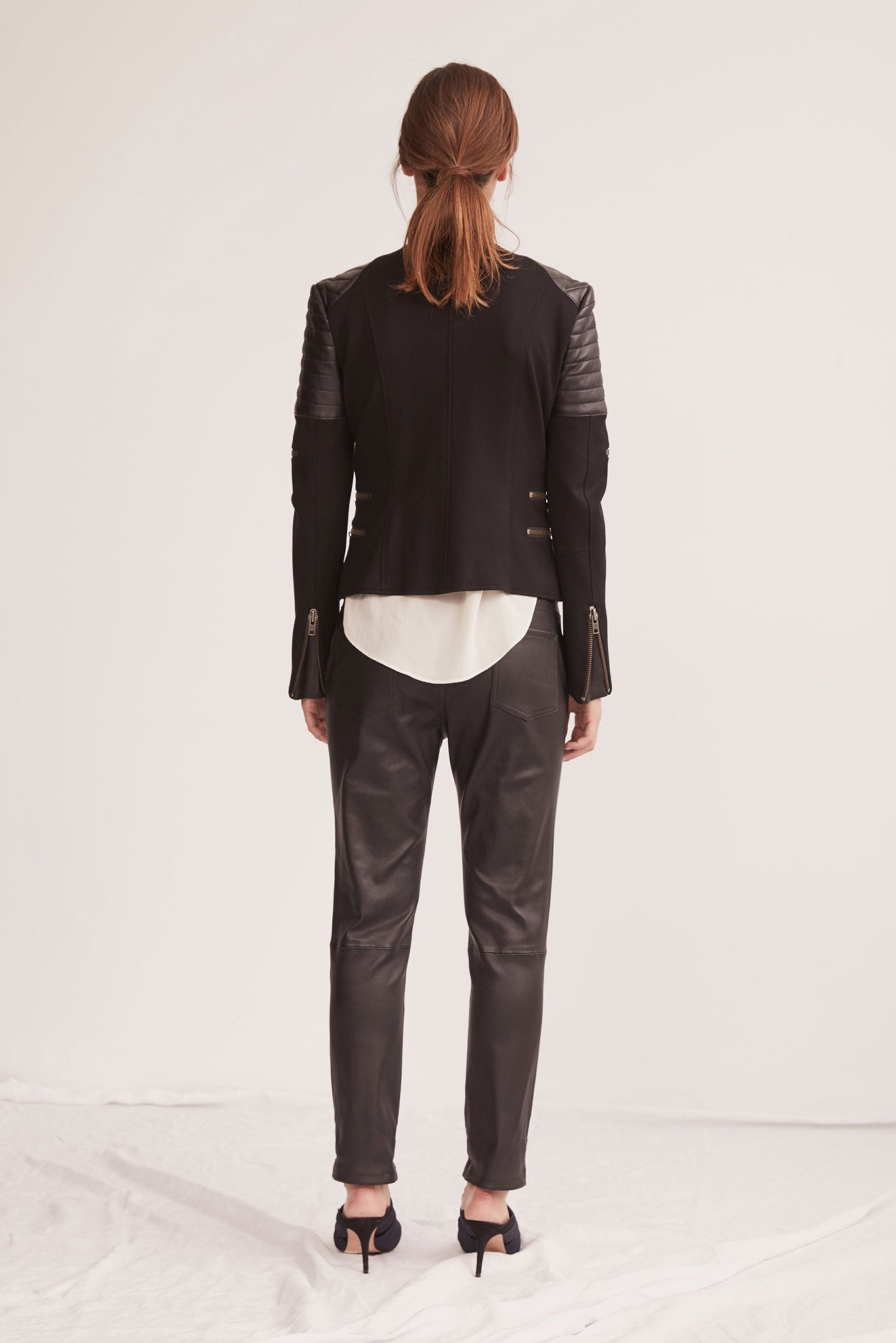 Greenwich St Motor Jacket in Italian Ponte & Black Leather - SAMPLE