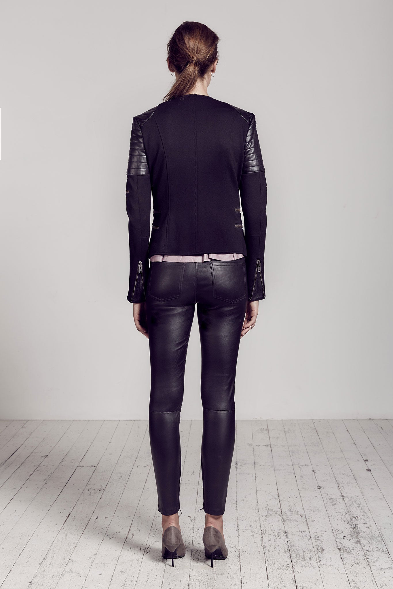 Greenwich St Motor Jacket in Italian Ponte & Black Leather - SAMPLE