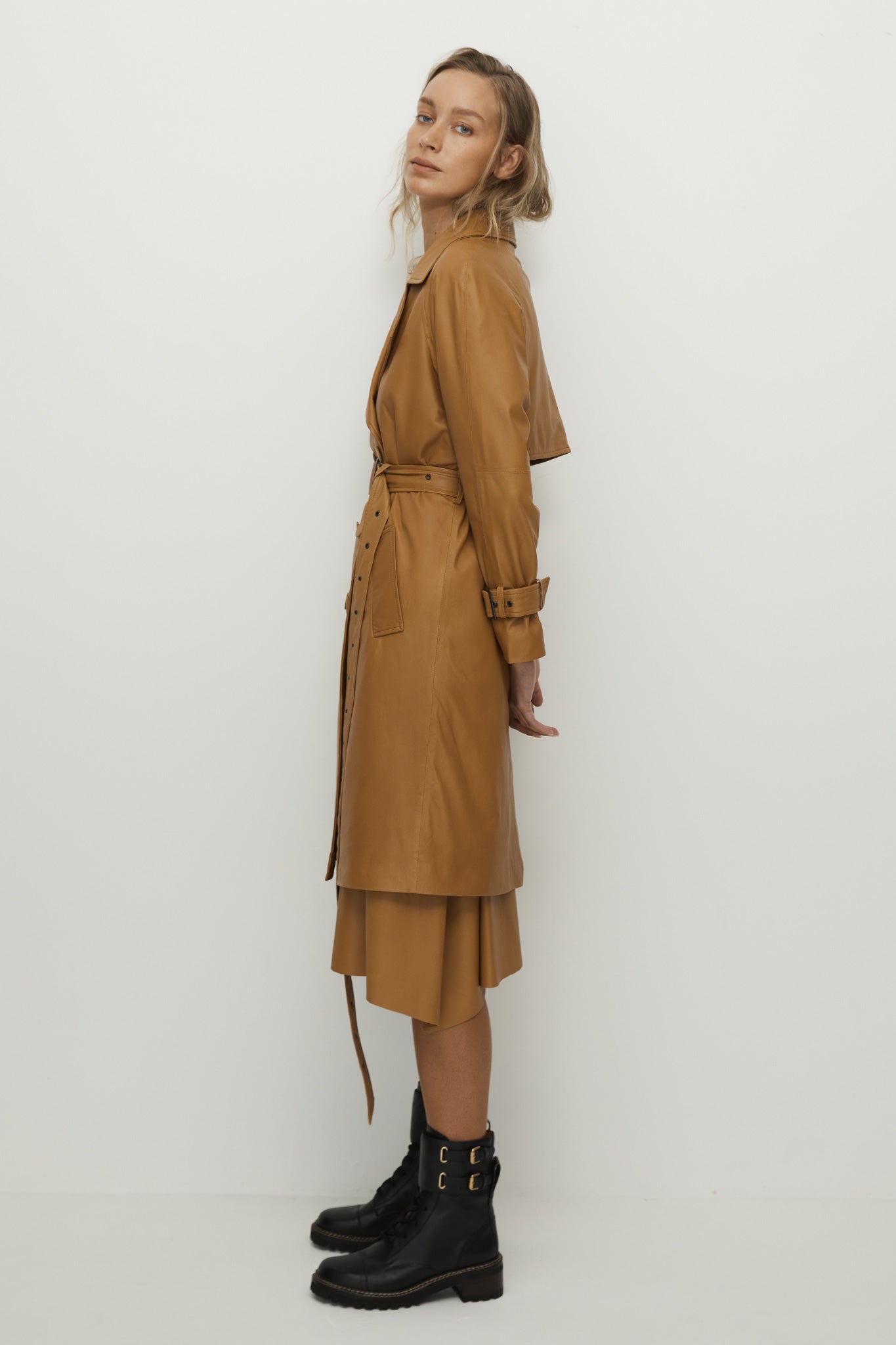 Soho Slouch Leather Trench Toasty Caramel Leather