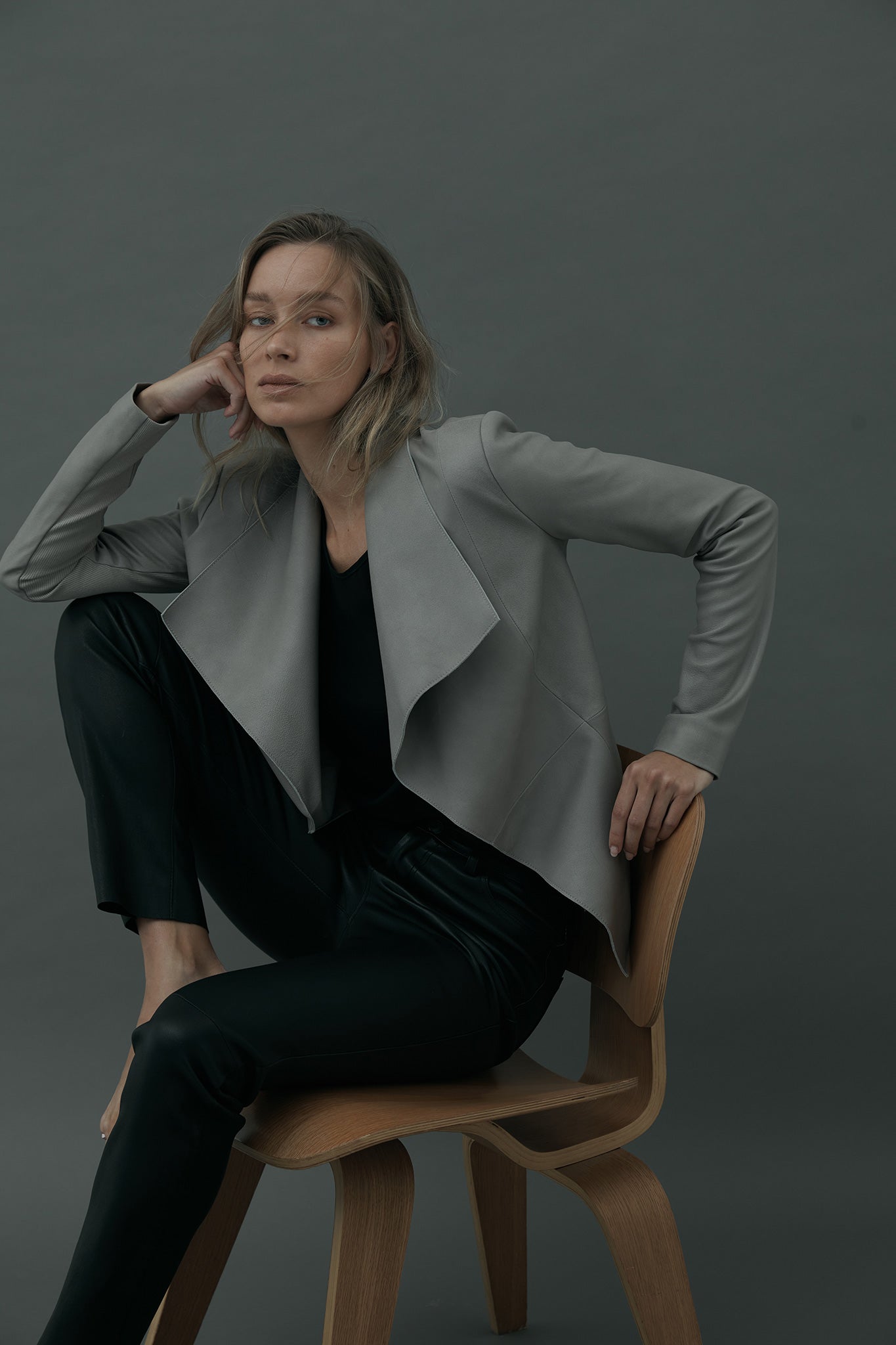 Isabella Drape Jacket Moonlight Grey Leather