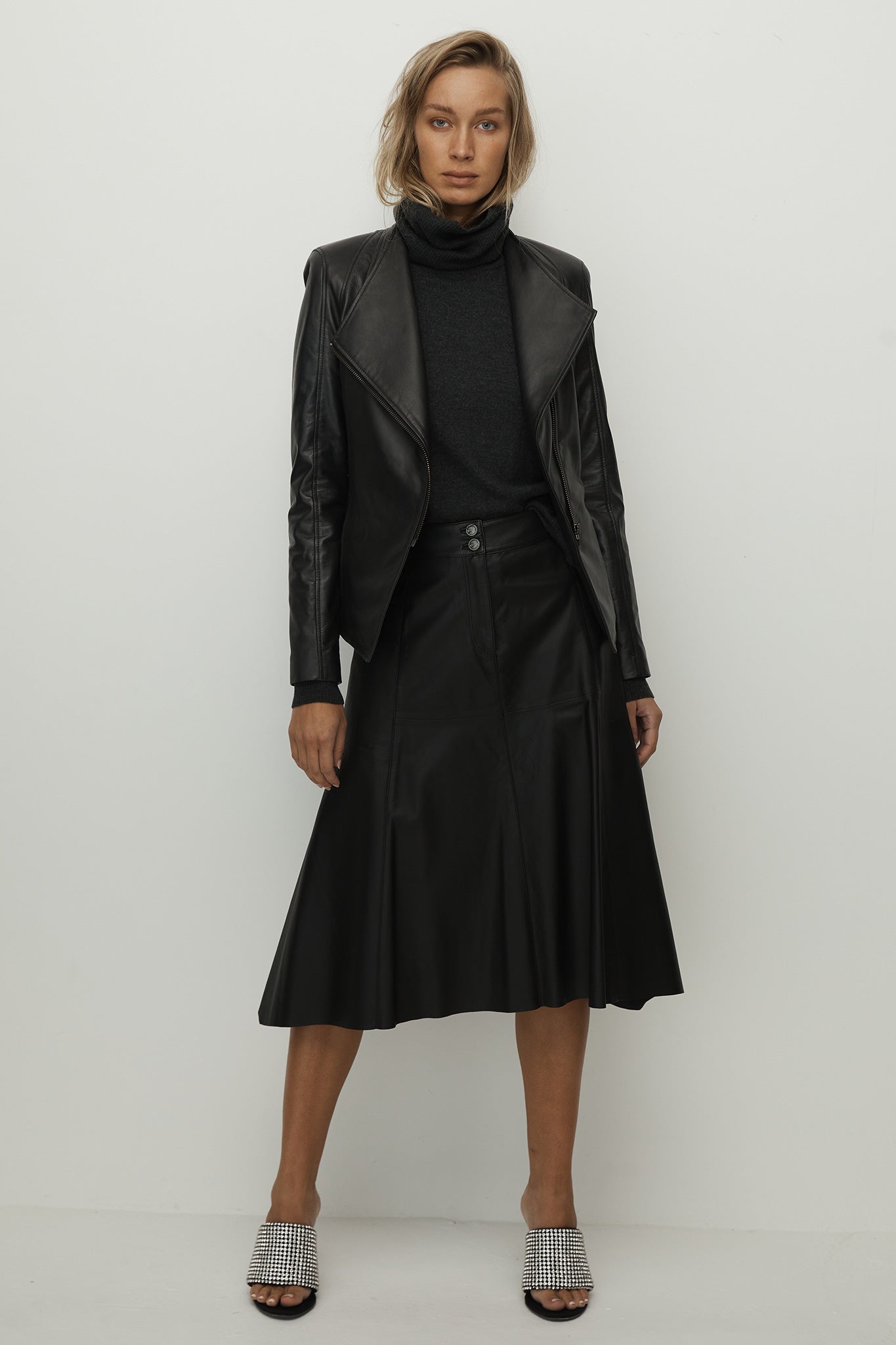 Hudson High-Rise Skirt Black Leather - SAMPLE