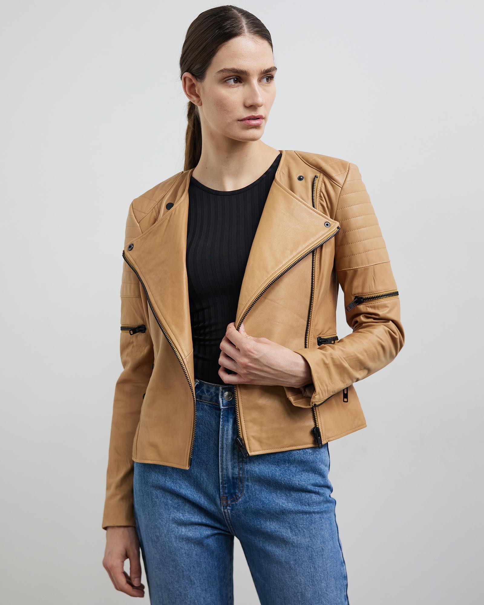 Greenwich Street Motor Jacket Camel Leather