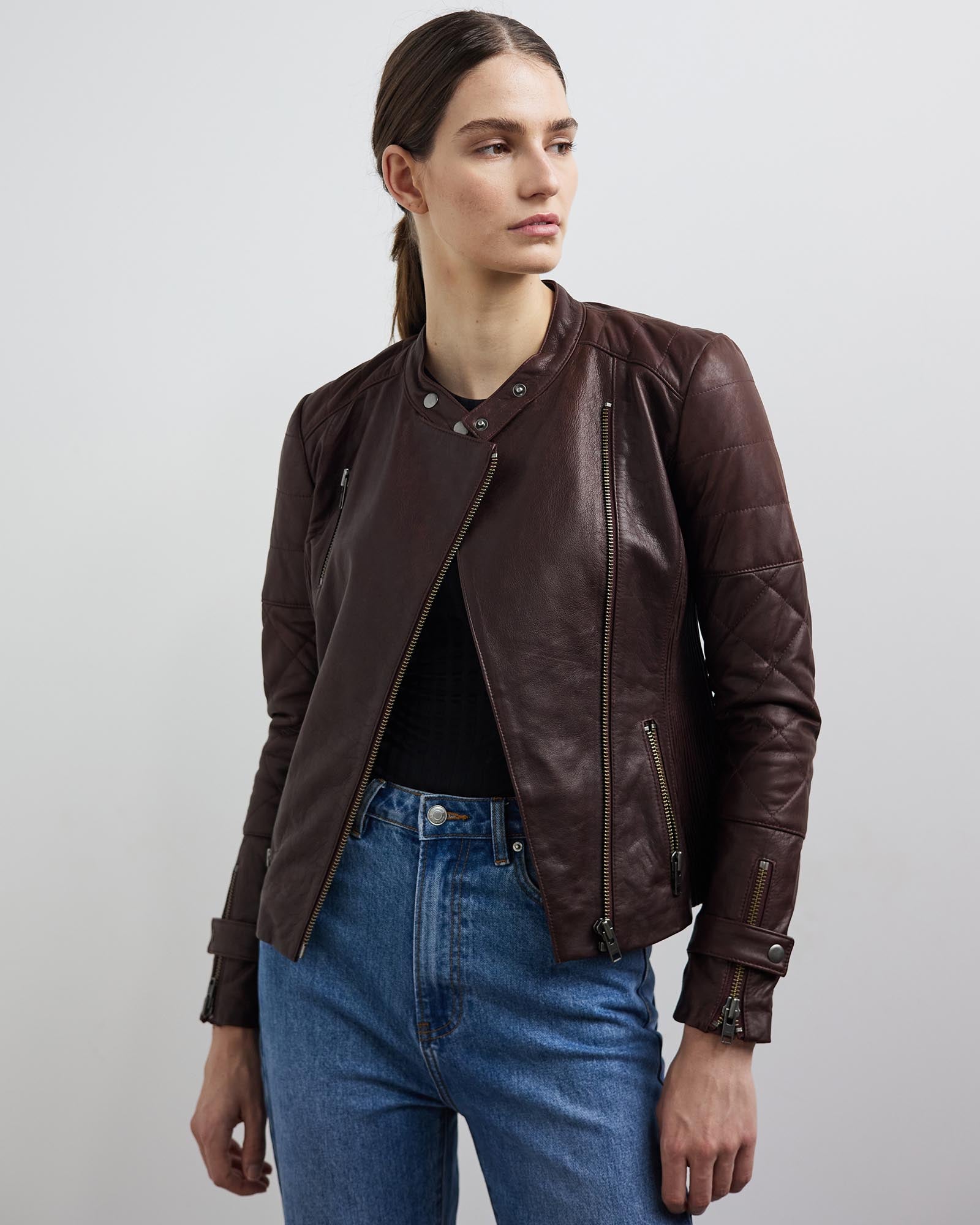 Gramercy Quilted Moto Jacket in Shiraz Leather