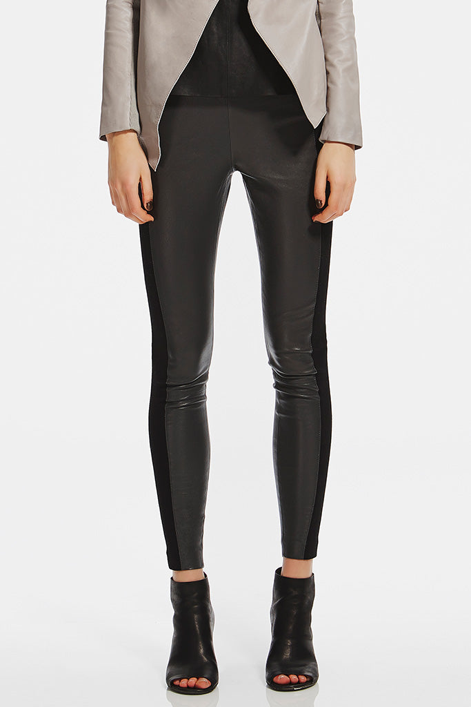 Eldridge Leather & Ponti Skins Leggings in Charcoal - SAMPLE