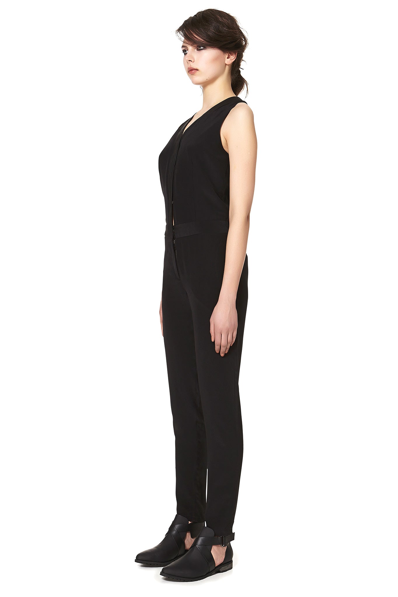 Javits Jumpsuit Black Silk & Black Leather - SAMPLE