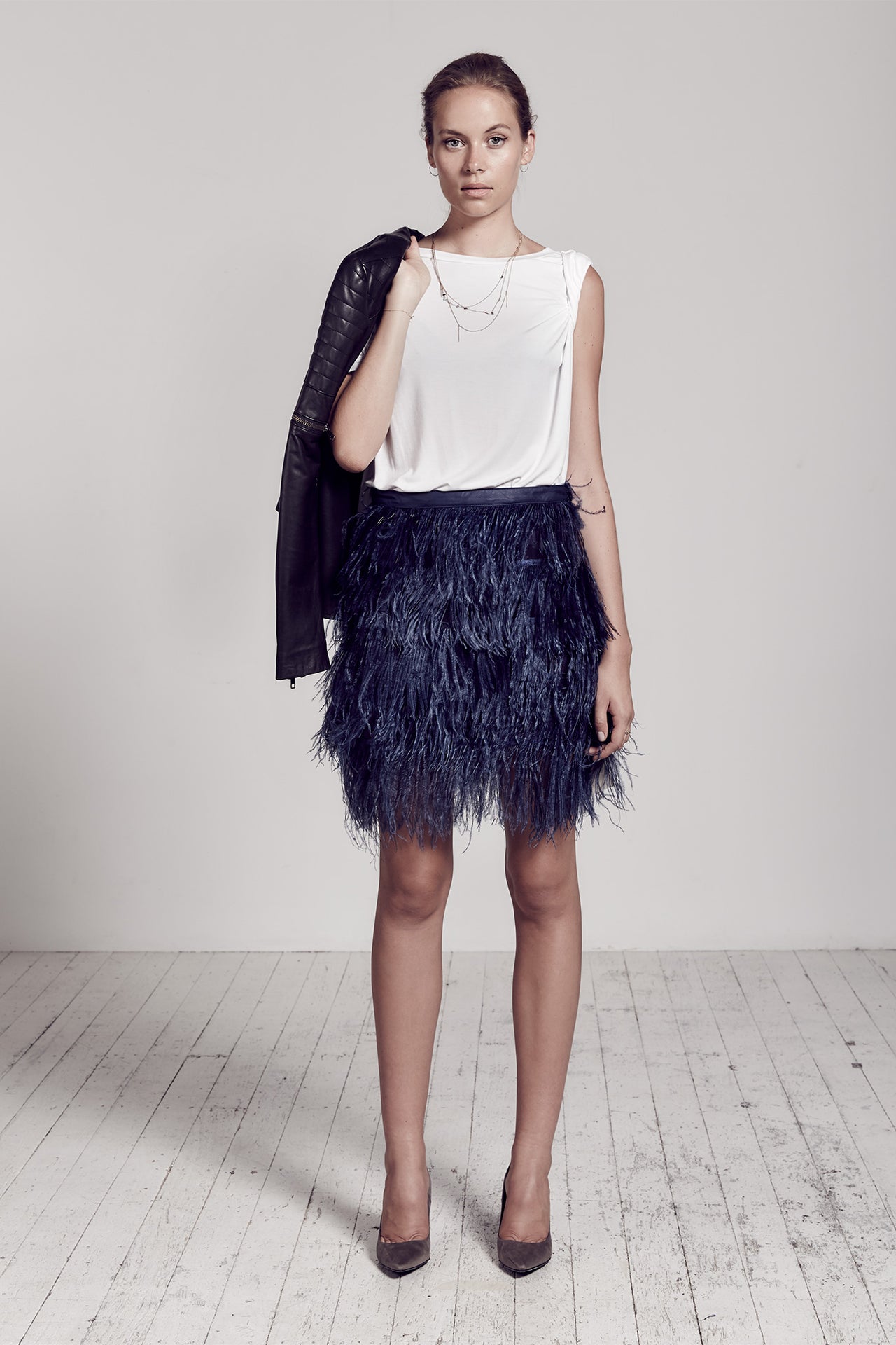 Yvette Skirt in Blueberry Ostrich Feathers
