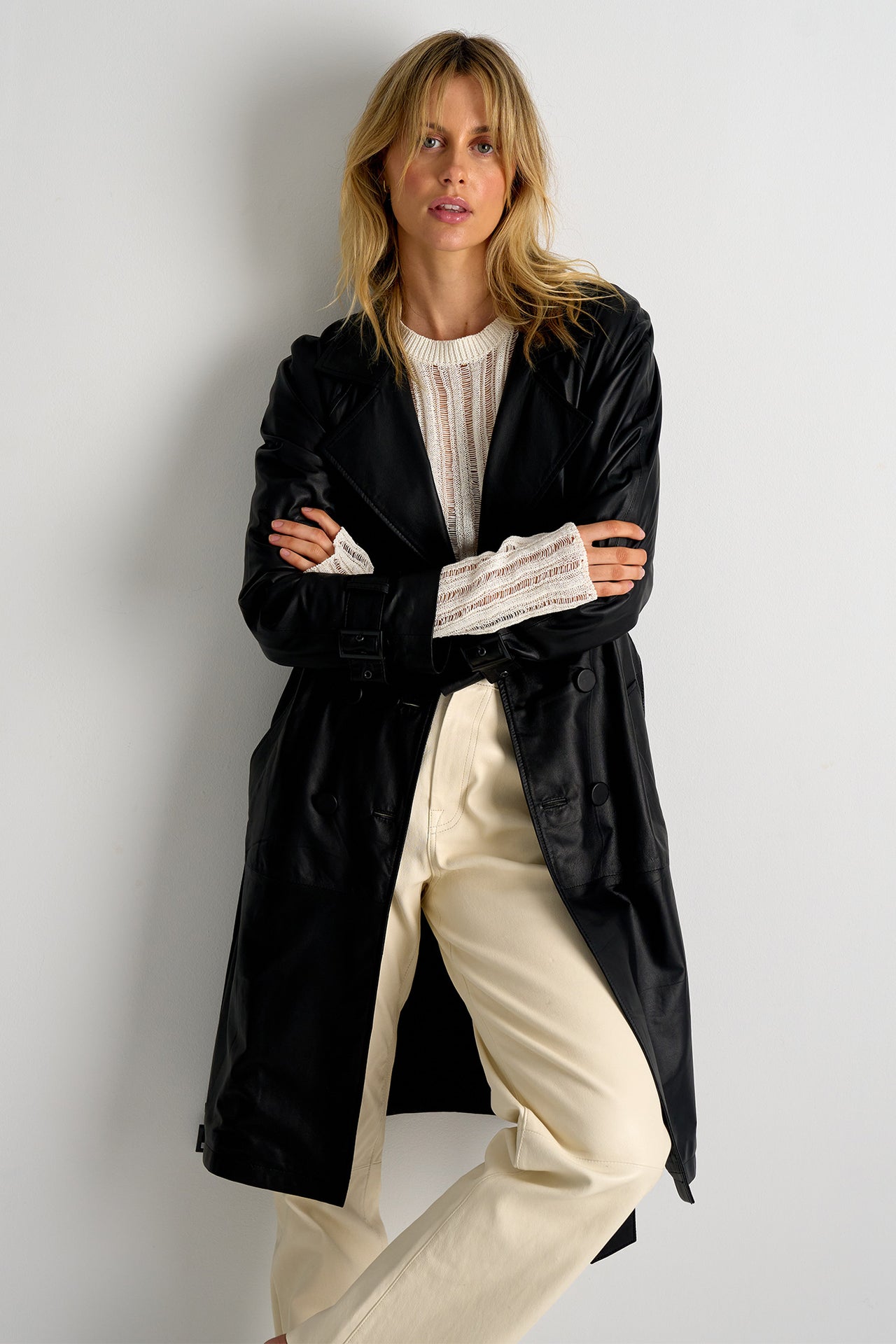 Soho Slouch Leather Trench Black Leather