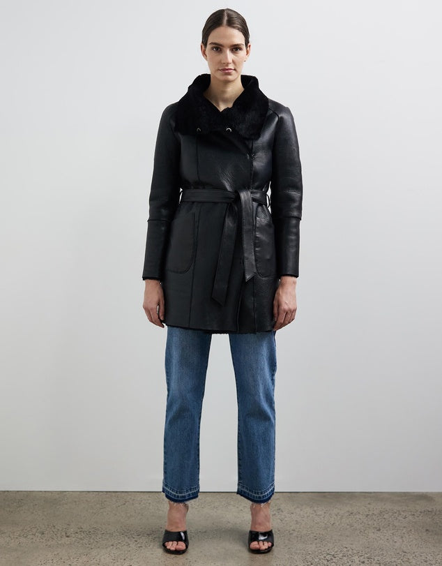 Chelsea Slouch Shearling Coat Black Shearling