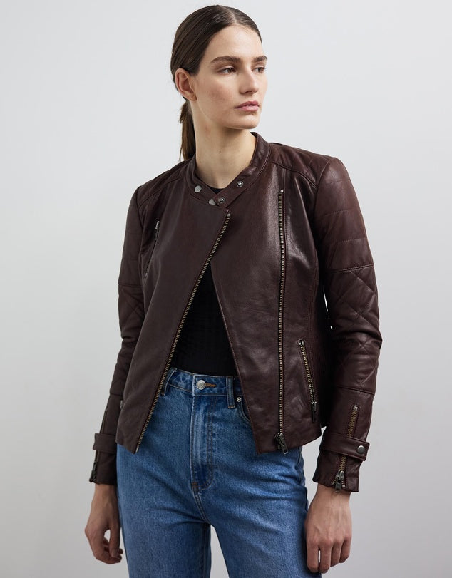 Gramercy Quilted Moto Jacket in Shiraz Leather