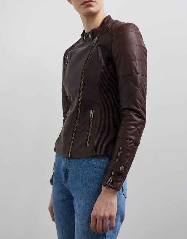 Gramercy Quilted Moto Jacket in Shiraz Leather