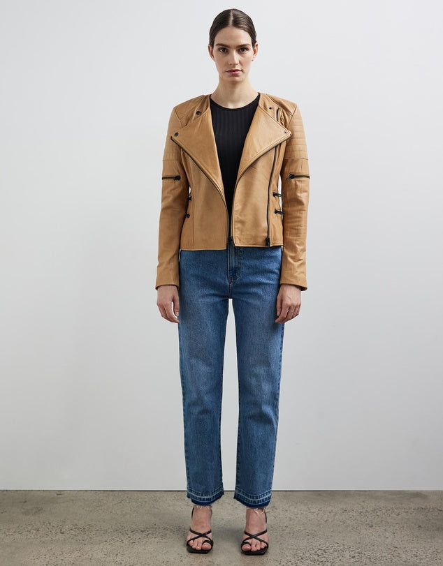 Greenwich Street Motor Jacket Camel Leather