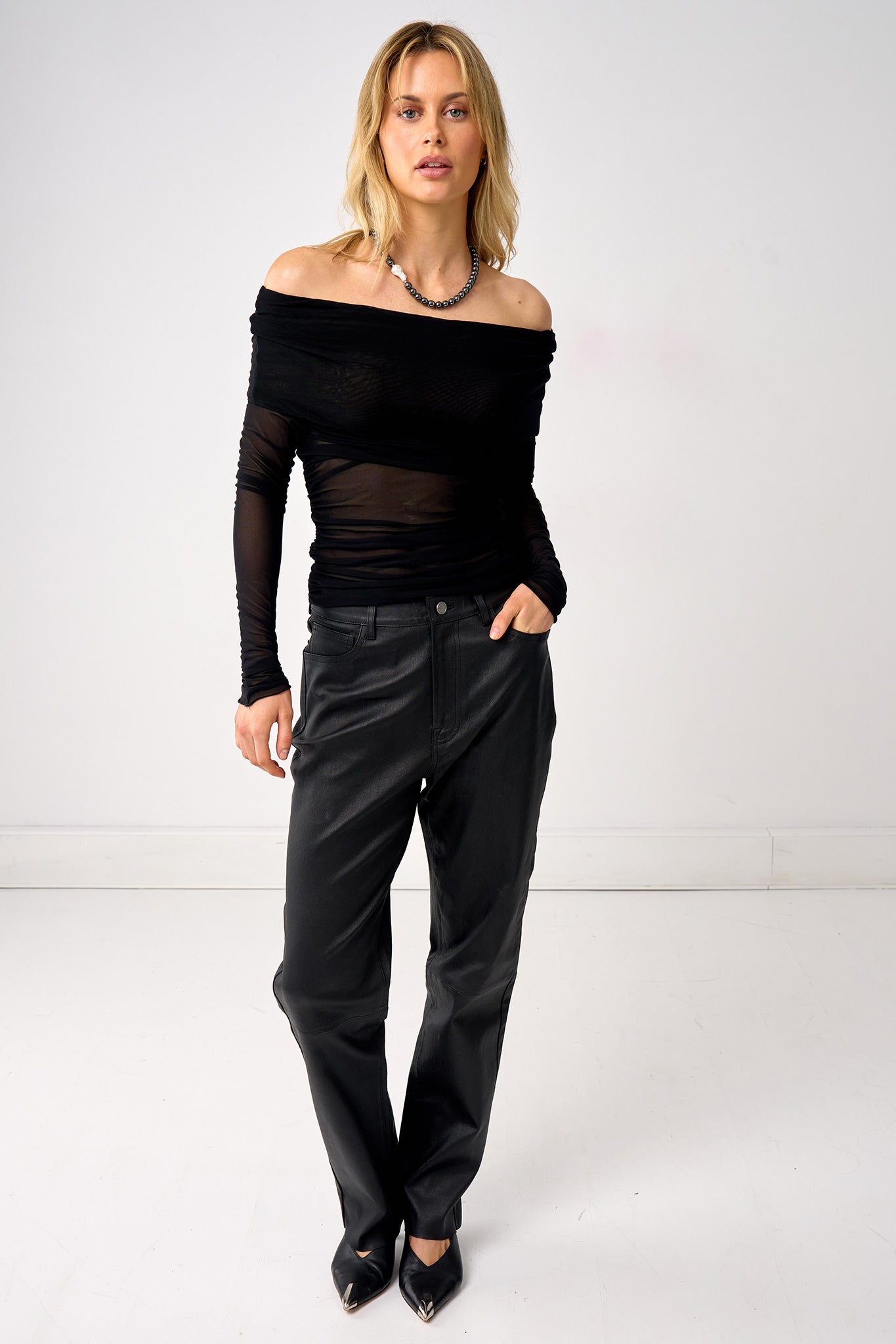 Grove Straight Leg Pant Black Stretch Leather