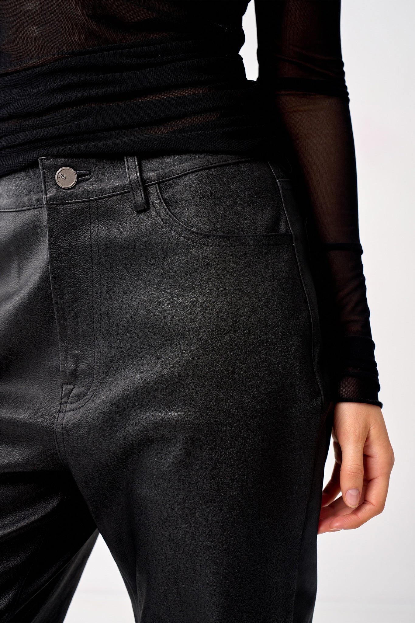 Grove Straight Leg Pant Black Stretch Leather