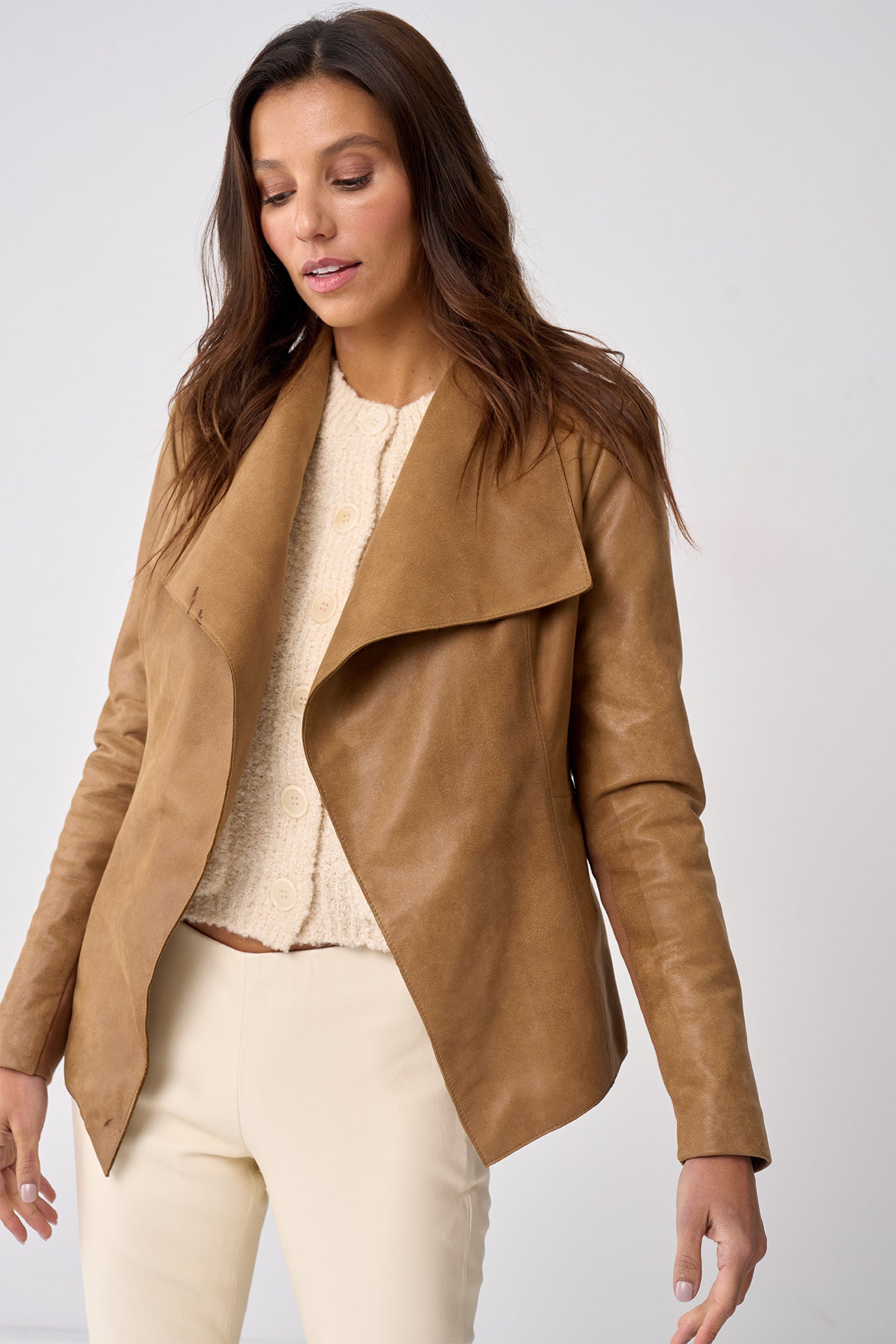 Isabella Drape Jacket Almond Brown Leather