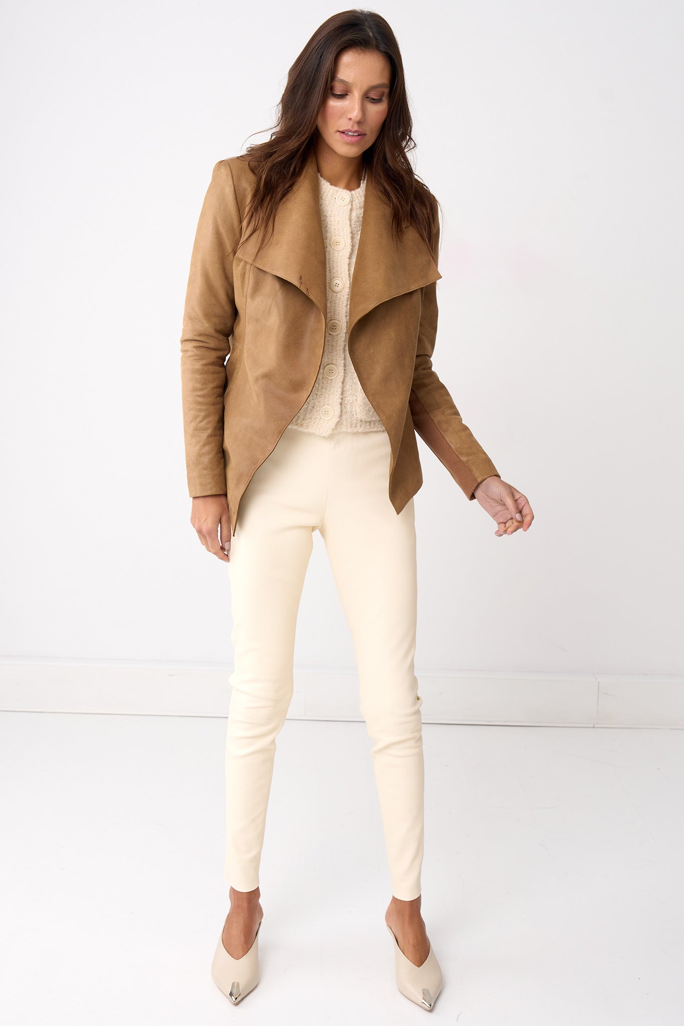 Isabella Drape Jacket Almond Brown Leather