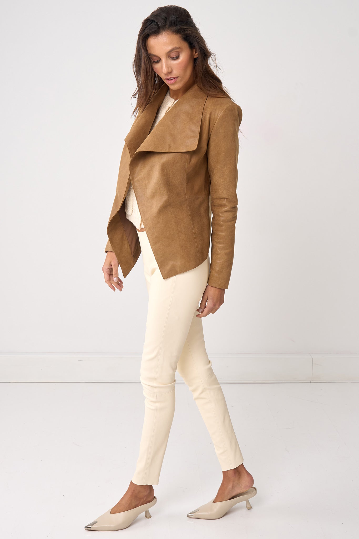 Isabella Drape Jacket Almond Brown Leather