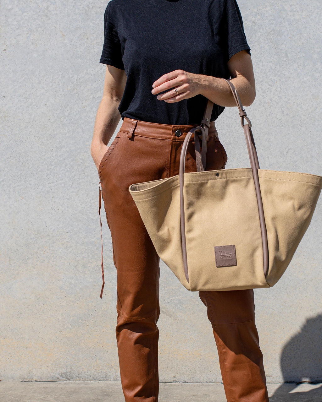 Fifth Avenue Tote Shoulder Bag Camel Canvas & Leather