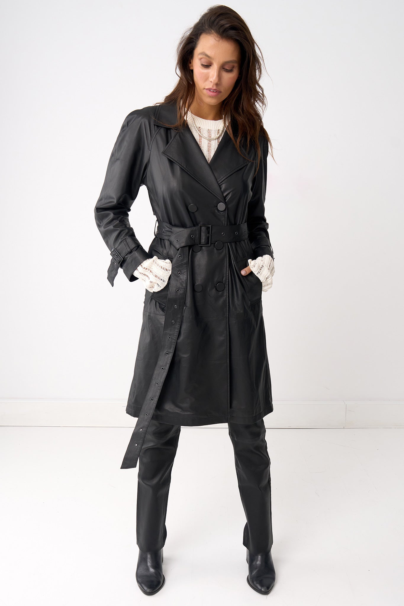 Soho Slouch Leather Trench Black Leather