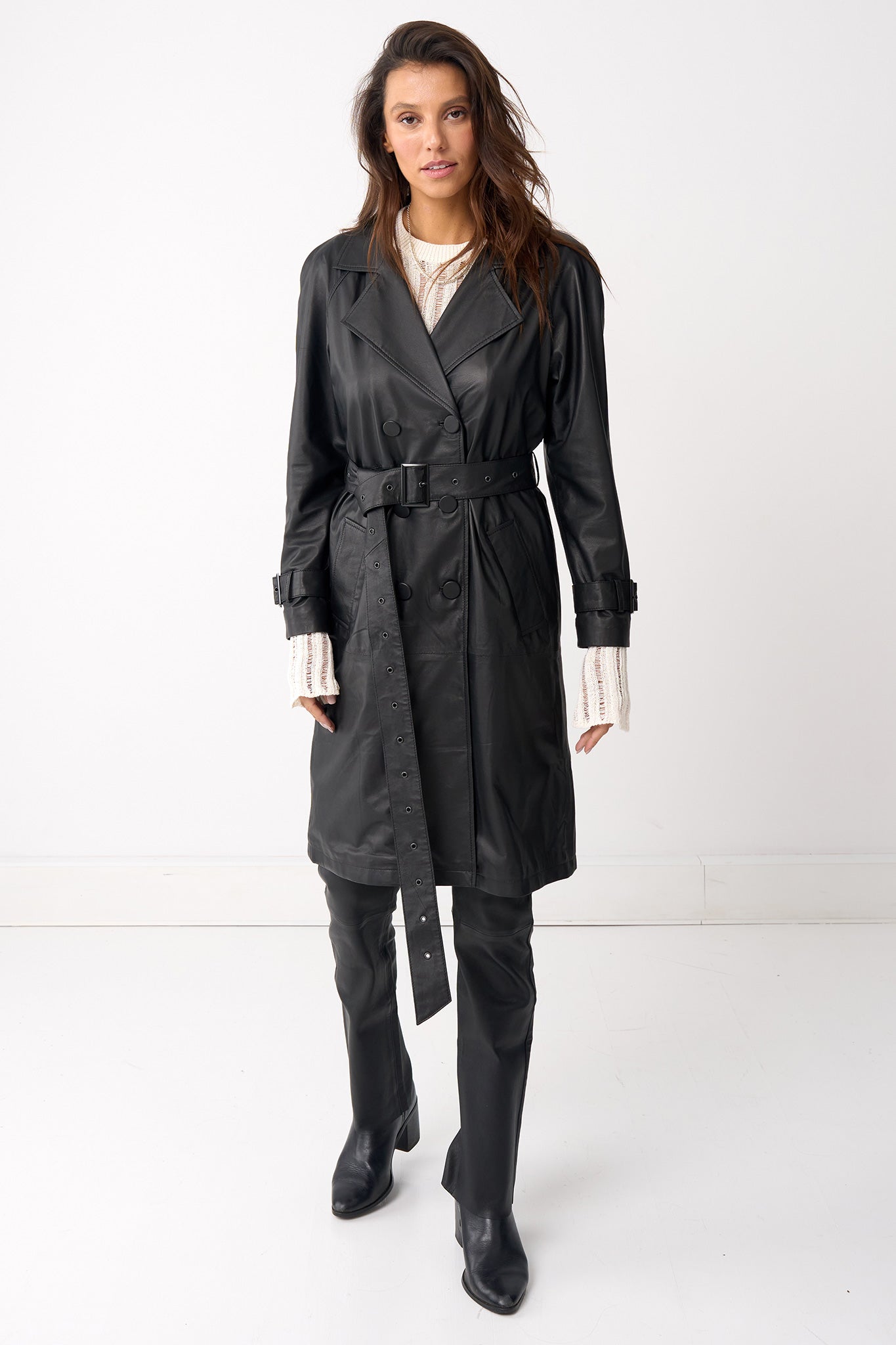 Soho Slouch Leather Trench Black Leather