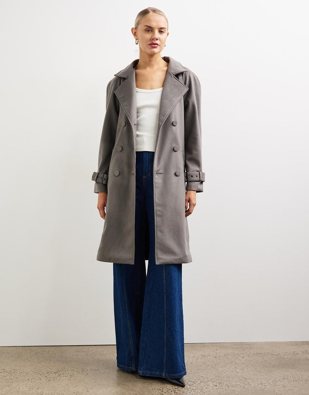 Soho Slouch Trench Grey Wool