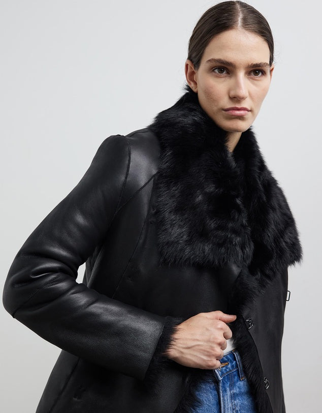 Sutton Place Shearling Coat Black Shearling