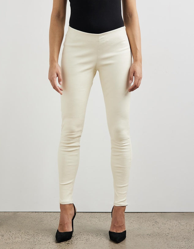 West Broadway Sleek Leather Leggings Seashell White Leather