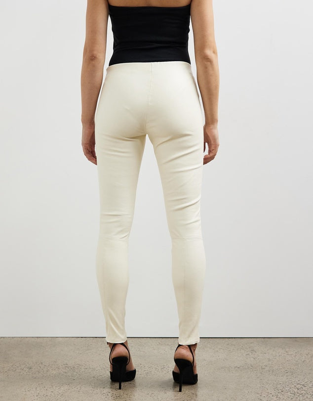 West Broadway Sleek Leather Leggings Seashell White Leather